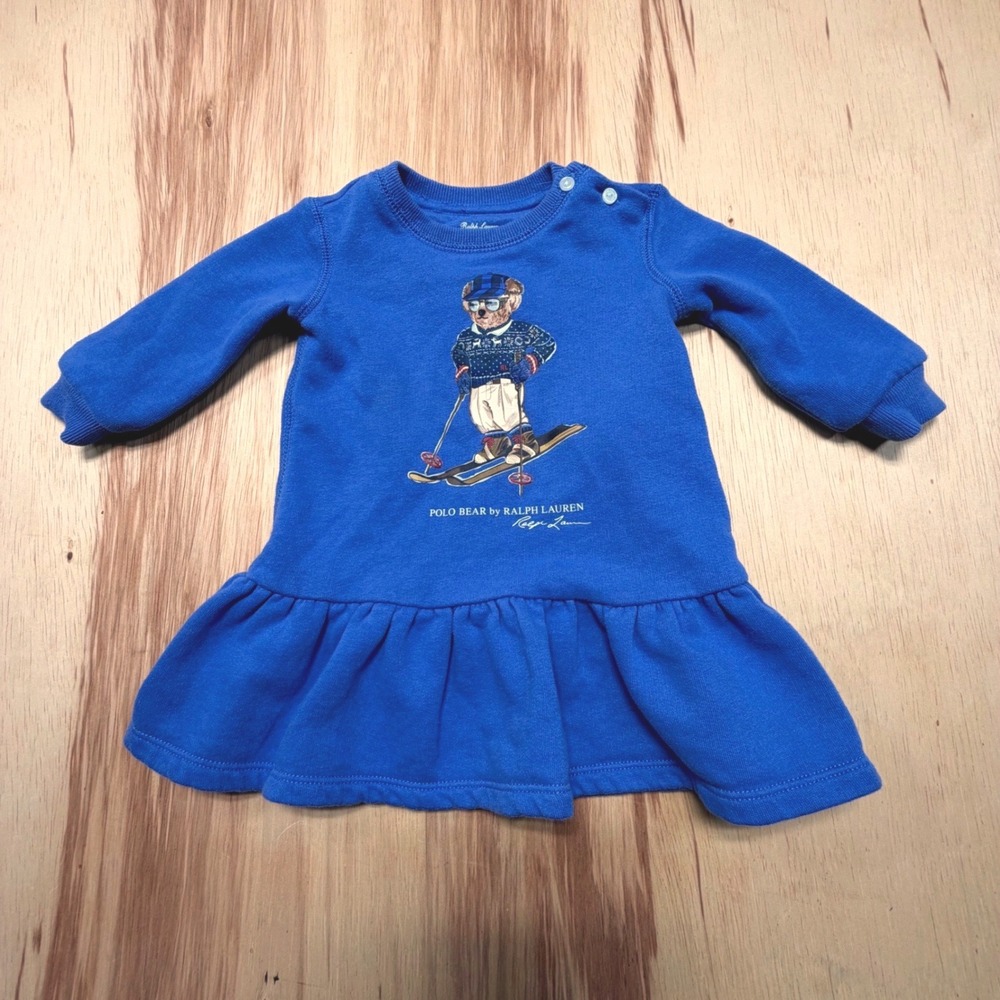 Polo Ralph Lauren Skiing Polo Bear Dress – Baby‎ Girl 6M Violet Long Sleeve